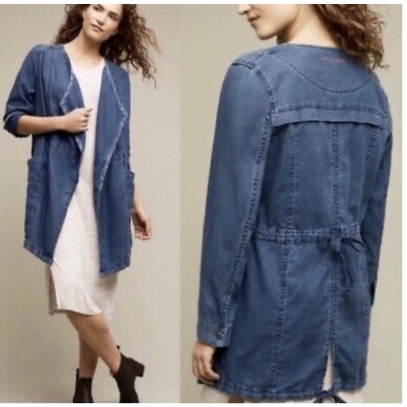 Anthropologie Hei Hei Women's Chambray Linen-Blend Open Front Jacket Size Small - Picture 2 of 11